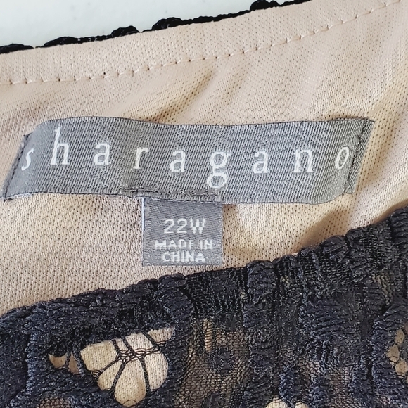 Sharagano Lace Overlay Fringe Hem Dress 22W Black Sleeveless Cocktail Whimsy NEW - Picture 13 of 14